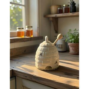 Pfaltzgraff Naturewood Beehive Honey Jar with Wooden Server / Pre-owned